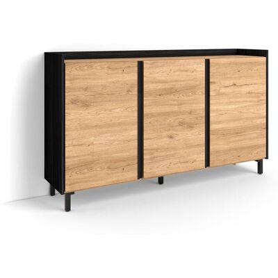 SKRAUT HOME - Credenza, Mobile, Cucina, Madia, Mobile Ingresso, 156x35x91cm, 3 Porte, Design Industriale, Stile Moderno, Rovere E Nero SKRAUT HOME - Credenza, Mobile, Cucina, Madia, Mobile Ingresso, 156x35x91cm, 3 Porte, Design Industriale, Stile Moderno, Rovere E Nero