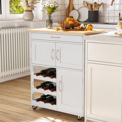 PZCC Carrello Da Cucina Con 9 Portabottiglie, 3 Ante, 4 Ruote E Cassetto, Mobiletto Cucina Salvaspazio Con Piano In Legno Di Gomma, Per Soggiorno, 67x37x87 Cm, Bianco E Rovere PZCC Carrello Da Cucina Con 9 Portabottiglie, 3 Ante, 4 Ruote E Cassetto, Mobiletto Cucina Salvaspazio Con Piano In Legno Di Gomma, Per Soggiorno, 67x37x87 Cm, Bianco E Rovere