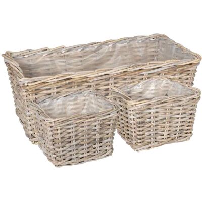 VIDAXL Cestino Da Vaso 3 Pz Grigio Naturale Rattan Kubu VIDAXL Cestino Da Vaso 3 Pz Grigio Naturale Rattan Kubu