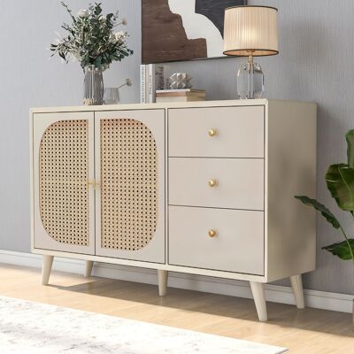 COVREO Madia 120x40x82.5 Cm Bianco Panna In Pannello Truciolare Con 2 Ante, 3 Cassetti E Apertura Push-to-open COVREO Madia 120x40x82.5 Cm Bianco Panna In Pannello Truciolare Con 2 Ante, 3 Cassetti E Apertura Push-to-open