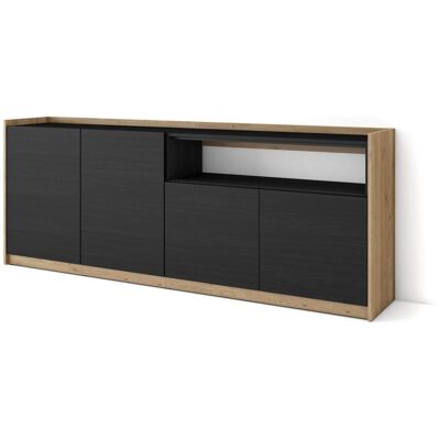 SKRAUT HOME - Credenza, Mobile, Cucina, Madia, 207x37x80cm, 4 Porte, Nero E Rovere SKRAUT HOME - Credenza, Mobile, Cucina, Madia, 207x37x80cm, 4 Porte, Nero E Rovere