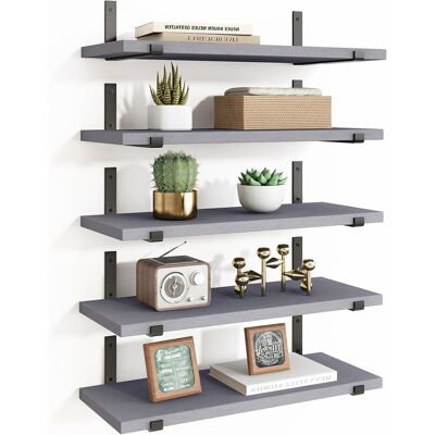 BAKAJI Set 5 Mensole Da Parete Grigio Scaffali Da Muro Con Staffe In Metallo 40x12 Cm BAKAJI Set 5 Mensole Da Parete Grigio Scaffali Da Muro Con Staffe In Metallo 40x12 Cm