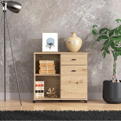 DMORA Credenza Majuli, Madia 2 Ripiani, Un Cassetto, 3 Vani, 77x35x72h Cm Marrone Rovere Nodi DMORA Credenza Majuli, Madia 2 Ripiani, Un Cassetto, 3 Vani, 77x35x72h Cm Marrone Rovere Nodi