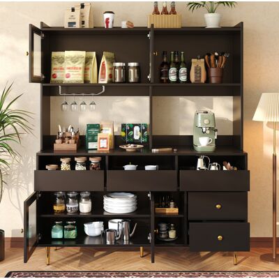 OKMYHOME Mobile Contenitore 145x39x171 Cm Vetrina Vino Alta Nero OKMYHOME Mobile Contenitore 145x39x171 Cm Vetrina Vino Alta Nero