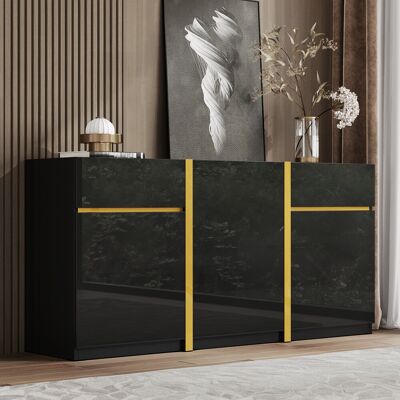 SOLKVUNZA Credenza Madia Design Moderno Nero Laccato Lucido - 160 Cm - 3 Ante E 2 Cassetti Con Dettagli Dorati - Mobile Contenitore Di Lusso Per Soggiorno E Ingresso SOLKVUNZA Credenza Madia Design Moderno Nero Laccato Lucido - 160 Cm - 3 Ante E 2 Cassetti Con Dettagli Dorati - Mobile Contenitore Di Lusso Per Soggiorno E Ingresso