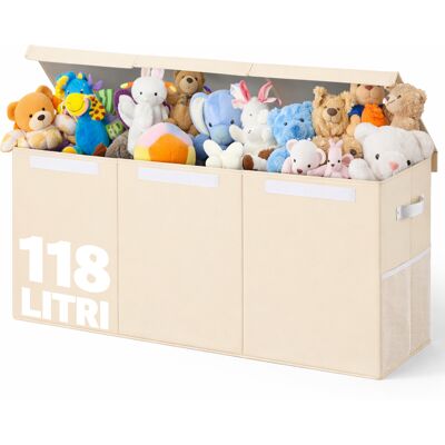 BAKAJI Contenitore Box 3 Scomparti Beige Scatola Cesta Giocattoli Organizer Multiuso BAKAJI Contenitore Box 3 Scomparti Beige Scatola Cesta Giocattoli Organizer Multiuso