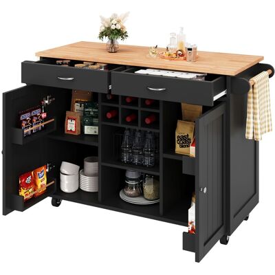 STILVORA Carrello Da Cucina Con Portabottiglie, Ripiani Regolabili E Ruote Con Freno, In Mdf E Metallo, 102x45x92 Cm, Nero STILVORA Carrello Da Cucina Con Portabottiglie, Ripiani Regolabili E Ruote Con Freno, In Mdf E Metallo, 102x45x92 Cm, Nero
