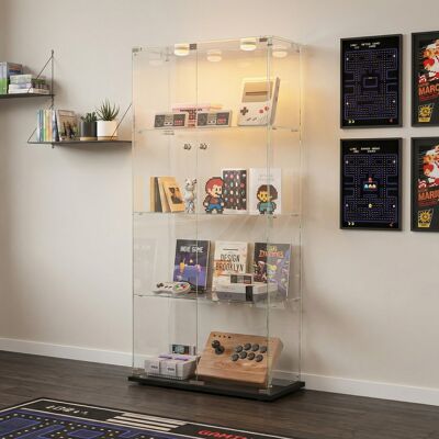 LONELYO Vetrina In Vetro A 4 Ripiani Con 2 Ante, Mobile Espositore Con Illuminazione Led E Serratura, Armadio In Vetro Temperato, 78,5x35x163 Cm, Stile Moderno, Nero LONELYO Vetrina In Vetro A 4 Ripiani Con 2 Ante, Mobile Espositore Con Illuminazione Led E Serratura, Armadio In Vetro Temperato, 78,5x35x163 Cm, Stile Moderno, Nero