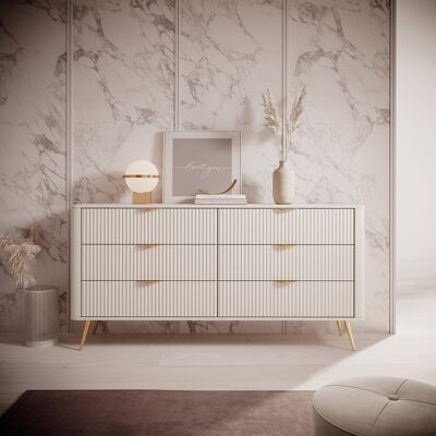 DMORA Credenza Hali, Madia 6 Cassetti, Un Ripiano, Apertura Scorrevole, 163x38x81h Cm Beige DMORA Credenza Hali, Madia 6 Cassetti, Un Ripiano, Apertura Scorrevole, 163x38x81h Cm Beige