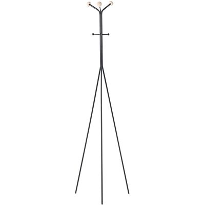 BELIANI Appendiabiti Moderno A Treppiede In Metallo Verniciato Con Dettagli In Legno Nero Arnot BELIANI Appendiabiti Moderno A Treppiede In Metallo Verniciato Con Dettagli In Legno Nero Arnot