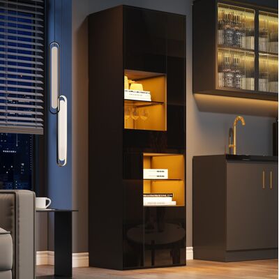 COVREO Vetrina 55x38x170 Cm Nera In Truciolare E Vetro Temperato Con Led, 1 Cassetto, 4 Ante E Finitura Lucida COVREO Vetrina 55x38x170 Cm Nera In Truciolare E Vetro Temperato Con Led, 1 Cassetto, 4 Ante E Finitura Lucida