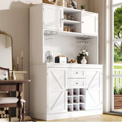 COVREO Credenza Cucina 120x40x188 Cm Bianco In Mdf E Metallo Con Ripiani Regolabili E Portabottiglie COVREO Credenza Cucina 120x40x188 Cm Bianco In Mdf E Metallo Con Ripiani Regolabili E Portabottiglie