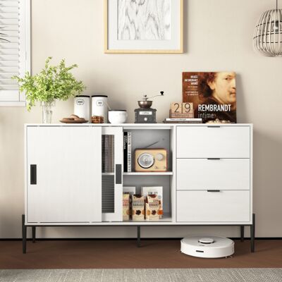 XISRENS Credenza Moderna Con Anta Scorrevole In Vetro E 3 Cassetti, Consolle Per L'Ingresso, Buffet Da Cucina Per Corridoi, Ingressi, Cucine, Studi, Bianco XISRENS Credenza Moderna Con Anta Scorrevole In Vetro E 3 Cassetti, Consolle Per L'Ingresso, Buffet Da Cucina Per Corridoi, Ingressi, Cucine, Studi, Bianco