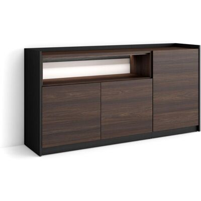 SKRAUT HOME - Credenza, Mobile, Cucina, Madia, Mobile Ingresso, 156x37x80cm, 3 Porte, Led, Stile Moderno, Rovere Scuro E Nero SKRAUT HOME - Credenza, Mobile, Cucina, Madia, Mobile Ingresso, 156x37x80cm, 3 Porte, Led, Stile Moderno, Rovere Scuro E Nero