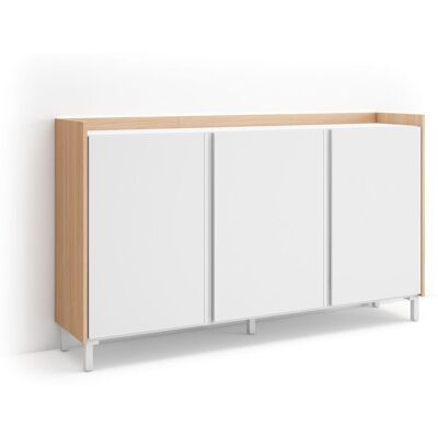 SKRAUT HOME - Credenza, Mobile, Cucina, Madia, Mobile Ingresso, 156x35x91cm, 3 Porte, Design Industriale, Led, Stile Moderno, Bianco E Rovere Soft SKRAUT HOME - Credenza, Mobile, Cucina, Madia, Mobile Ingresso, 156x35x91cm, 3 Porte, Design Industriale, Led, Stile Moderno, Bianco E Rovere Soft