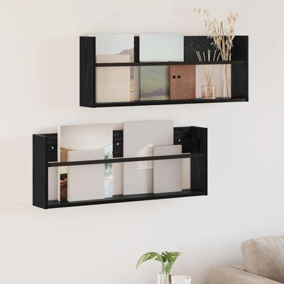 VIDAXL Scaffale Per Riviste 2 Pcs Rovere Nero 80 X 12 X 30 Cm VIDAXL Scaffale Per Riviste 2 Pcs Rovere Nero 80 X 12 X 30 Cm