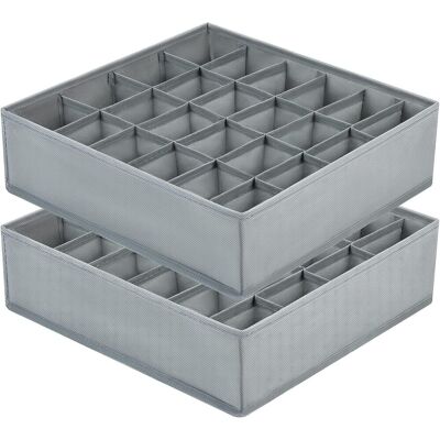 JALLERIA Organizzatori Per Cassetti Per Calzini - Set Di 2 Divisori Pieghevoli Per Cassetti, Organizer Per Biancheria Intima Con 24 Scomparti, Scatole Portaoggetti Per Vestiti, Mutandine, Grigio JALLERIA Organizzatori Per Cassetti Per Calzini - Set Di 2 Divisori Pieghevoli Per Cassetti, Organizer Per Biancheria Intima Con 24 Scomparti, Scatole Portaoggetti Per Vestiti, Mutandine, Grigio