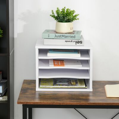 PZCC Organizzatore Da Scrivania Vinsetto In Legno Bianco Con 4 Ripiani, Per Accessori E Supporto Per Stampante, Dimensioni: 35,5l X 25w X 28,6h Cm PZCC Organizzatore Da Scrivania Vinsetto In Legno Bianco Con 4 Ripiani, Per Accessori E Supporto Per Stampante, Dimensioni: 35,5l X 25w X 28,6h Cm