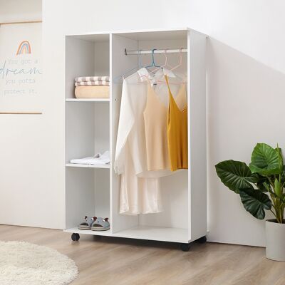 PZCC Armadio Aperto Con Ruote, Asta Appendiabiti E Ripiani Per Appendere E Piegare I Vestiti, 80x40x128 Cm, Bianco PZCC Armadio Aperto Con Ruote, Asta Appendiabiti E Ripiani Per Appendere E Piegare I Vestiti, 80x40x128 Cm, Bianco