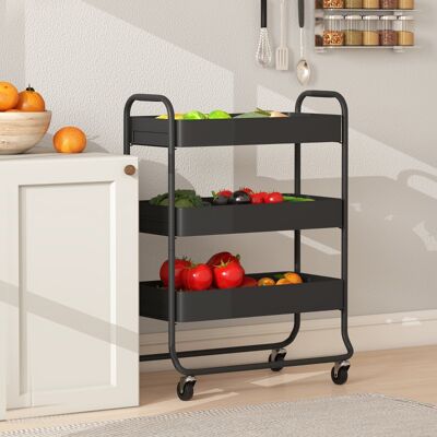 DREAMMESPACE Carrello Da Cucina, 64,5x34x87 Cm, 3 Cestini, 4 Ruote, Metallo, Nero DREAMMESPACE Carrello Da Cucina, 64,5x34x87 Cm, 3 Cestini, 4 Ruote, Metallo, Nero