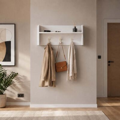 THE WHITE STONE Appendiabiti Da Parete Bianco Con Mensola E 3 Ganci Attaccapanni Ingresso Salvaspazio Moderno Con Ripiano Portaoggetti Organizer Da Muro 90x29x34 Cm THE WHITE STONE Appendiabiti Da Parete Bianco Con Mensola E 3 Ganci Attaccapanni Ingresso Salvaspazio Moderno Con Ripiano Portaoggetti Organizer Da Muro 90x29x34 Cm