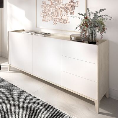 DMORA Credenza Cadillac, Madia 3 Cassetti, Un Ripiano, Apertura Battente, Scorrevole, 40x150x78h Cm Bianco DMORA Credenza Cadillac, Madia 3 Cassetti, Un Ripiano, Apertura Battente, Scorrevole, 40x150x78h Cm Bianco