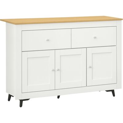 TORMATOR Credenza Buffet In Legno Con 2 Cassetti E 2 Armadietti, 117x35x80 Cm, Bianco E Color Legno TORMATOR Credenza Buffet In Legno Con 2 Cassetti E 2 Armadietti, 117x35x80 Cm, Bianco E Color Legno