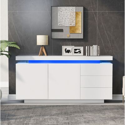 BEAOK Buffet 140x35x72,5 Cm Bianco Lucido Con Led App, 2 Ante, 3 Cassetti BEAOK Buffet 140x35x72,5 Cm Bianco Lucido Con Led App, 2 Ante, 3 Cassetti