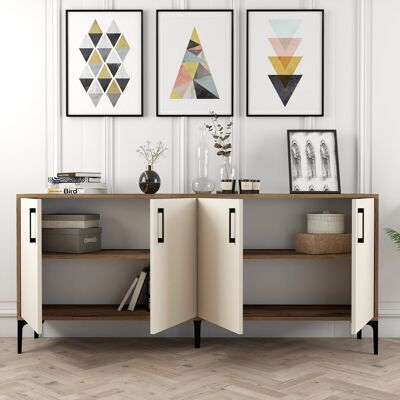 DMORA Credenza Pollein, Madia 2 Ripiani, 4 Ante, 4 Vani, 180x35x78h Cm Bianco Crema DMORA Credenza Pollein, Madia 2 Ripiani, 4 Ante, 4 Vani, 180x35x78h Cm Bianco Crema