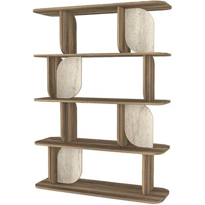 Unique Scaffale Con 4 Scaffali - Naturale Scuro Ed Effetto Travertino Beige Neleria Unique Scaffale Con 4 Scaffali - Naturale Scuro Ed Effetto Travertino Beige Neleria