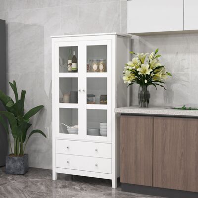 PZCC Mobiletto Da Soggiorno/credenza Da Cucina Con 2 Ante In Vetro, 3 Ripiani, 2 Cassetti Per Sala Da Pranzo/ufficio, 80x40x160 Cm, Bianco PZCC Mobiletto Da Soggiorno/credenza Da Cucina Con 2 Ante In Vetro, 3 Ripiani, 2 Cassetti Per Sala Da Pranzo/ufficio, 80x40x160 Cm, Bianco