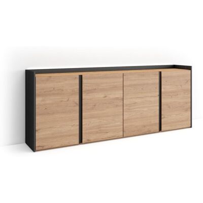 SKRAUT HOME - Credenza, Mobile, Cucina, Madia, Mobile Ingresso, 207x35x80cm, 4 Porte, Led, Stile Moderno, Rovere E Nero SKRAUT HOME - Credenza, Mobile, Cucina, Madia, Mobile Ingresso, 207x35x80cm, 4 Porte, Led, Stile Moderno, Rovere E Nero
