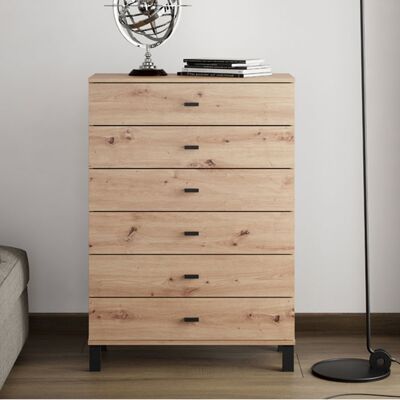 DMORA Credenza Otaval, Madia 6 Cassetti, Un Ripiano, 6 Vani, 77x35x110h Cm Marrone Rovere Nodi DMORA Credenza Otaval, Madia 6 Cassetti, Un Ripiano, 6 Vani, 77x35x110h Cm Marrone Rovere Nodi