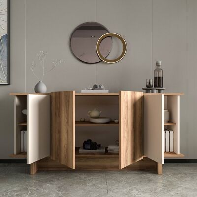 DMORA Credenza Coste, Madia 3 Ripiani, 6 Vani, 4 Ante, 180x40x81h Cm Marrone Rovere DMORA Credenza Coste, Madia 3 Ripiani, 6 Vani, 4 Ante, 180x40x81h Cm Marrone Rovere