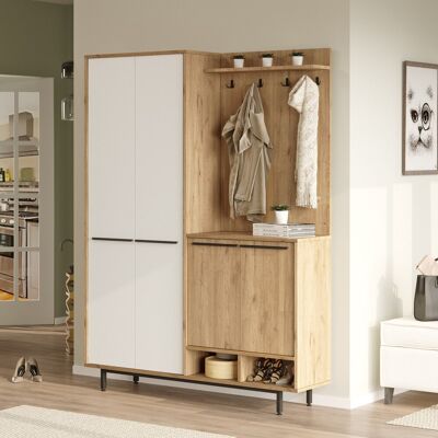 DMORA Mobile Da Ingresso Tignale, Appendiabiti, 12 Ripiani, Apertura Battente, 147x36x196h Cm Beige DMORA Mobile Da Ingresso Tignale, Appendiabiti, 12 Ripiani, Apertura Battente, 147x36x196h Cm Beige