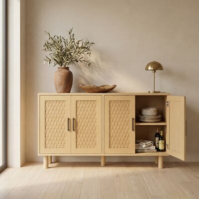 LONELYO Madie In Legno Effetto Rattan, Buffet, Credenza Con 3 Cassetti E 3 Ante, 108x40x80 Cm, Mobile Contenitore Anti-ribaltamento, Stile Bohémien Moderno, Per Soggiorno E Cucina, Rovere Chiaro LONELYO Madie In Legno Effetto Rattan, Buffet, Credenza Con 3 Cassetti E 3 Ante, 108x40x80 Cm, Mobile Contenitore Anti-ribaltamento, Stile Bohémien Moderno, Per Soggiorno E Cucina, Rovere Chiaro