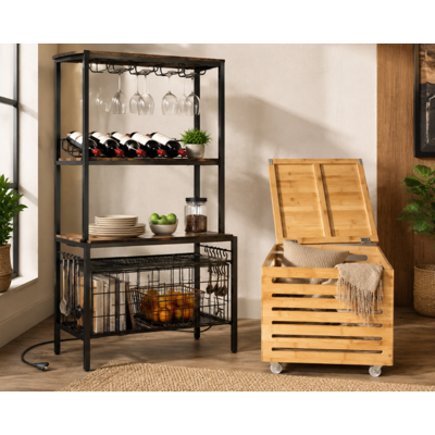 NORTHIX Set Di Contenitori Industriali (2 Pezzi) – Portabottiglie Elettrico E Cassettone Con Ruote In Bambù NORTHIX Set Di Contenitori Industriali (2 Pezzi) – Portabottiglie Elettrico E Cassettone Con Ruote In Bambù