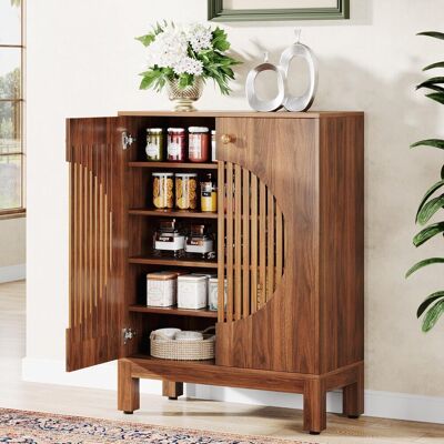 TRIBESIGNS Credenza Da Buffet Con Ante Tonde A Feritoie, Contenitore Da Cucina Con Ripiani Rimovibili, Armadietto In Legno A 5 Ripiani Per Soggiorno, Sala Da Pranzo (marrone) TRIBESIGNS Credenza Da Buffet Con Ante Tonde A Feritoie, Contenitore Da Cucina Con Ripiani Rimovibili, Armadietto In Legno A 5 Ripiani Per Soggiorno, Sala Da Pranzo (marrone)