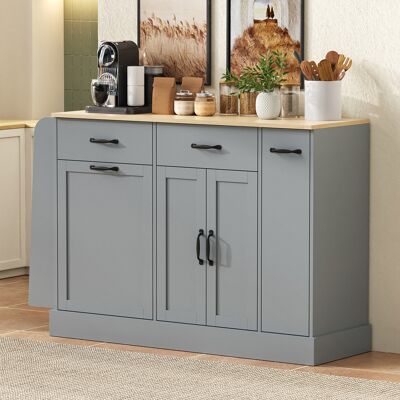 OKWISH Credenze E Buffet Con Ripiani Aperti E Scomparto Per Pattumiera, Grigio, 133.5x40x86 Cm OKWISH Credenze E Buffet Con Ripiani Aperti E Scomparto Per Pattumiera, Grigio, 133.5x40x86 Cm