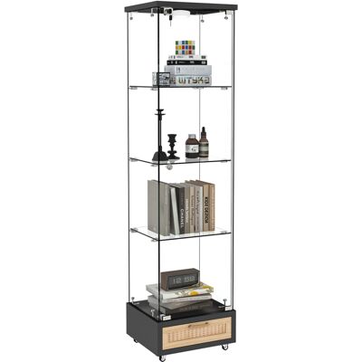 STILVORA Vetrina Con 1 Anta, 1 Cassetto, 4 Ripiani E Led, Con Ruote, Per Soggiorno E Camera, In Mdf E Vetro, Nero STILVORA Vetrina Con 1 Anta, 1 Cassetto, 4 Ripiani E Led, Con Ruote, Per Soggiorno E Camera, In Mdf E Vetro, Nero