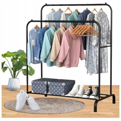 OEM Porta Abiti E Scarpe Doppio Appendiabiti In Metallo Nero Con Ripiano 145 Cm OEM Porta Abiti E Scarpe Doppio Appendiabiti In Metallo Nero Con Ripiano 145 Cm