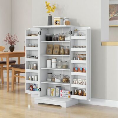YULINLAND Buffet Da Cucina Con 5 Livelli, Ante E Ripiani Regolabili, 60×40×120 Cm, Effetto Legno Crema YULINLAND Buffet Da Cucina Con 5 Livelli, Ante E Ripiani Regolabili, 60×40×120 Cm, Effetto Legno Crema