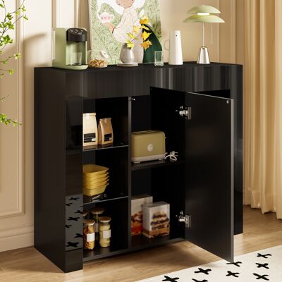 OKMYHOME Mobile Contenitore 95x35x83 Cm Buffet Vetro Moderno Nero OKMYHOME Mobile Contenitore 95x35x83 Cm Buffet Vetro Moderno Nero