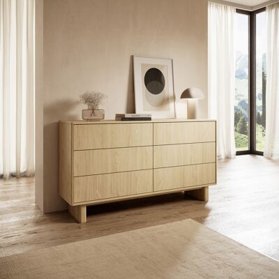 DMORA Credenza Hasimi, Madia 6 Cassetti, Un Ripiano, Apertura Scorrevole, 154x38x83h Cm Marrone Rovere DMORA Credenza Hasimi, Madia 6 Cassetti, Un Ripiano, Apertura Scorrevole, 154x38x83h Cm Marrone Rovere