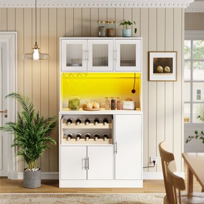XISRENS Mobile Dispensa Da Cucina, Mobile Da Cucina Bianco Con Illuminazione A Led Rgb E Presa Di Corrente, Mobile Dispensa Alto Con Portabicchieri E Portabottiglie, Mobile Da Cucina Moderno Con Ante In Vetro XISRENS Mobile Dispensa Da Cucina, Mobile Da Cucina Bianco Con Illuminazione A Led Rgb E Presa Di Corrente, Mobile Dispensa Alto Con Portabicchieri E Portabottiglie, Mobile Da Cucina Moderno Con Ante In Vetro