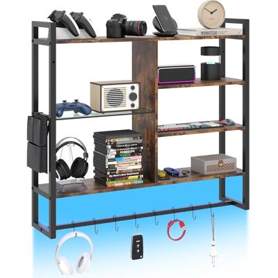COSTWAY Mensola Da Parete 107 Cm,scaffale A 6 Livelli Con Luci Led, 8 Ganci E Tasca Laterale,nero COSTWAY Mensola Da Parete 107 Cm,scaffale A 6 Livelli Con Luci Led, 8 Ganci E Tasca Laterale,nero