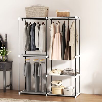 PZCC Armadio Aperto Con 4 Ripiani In Tessuto, 3 Aste Appendiabiti, Struttura In Metallo, 142x43x185 Cm, Grigio Chiaro. PZCC Armadio Aperto Con 4 Ripiani In Tessuto, 3 Aste Appendiabiti, Struttura In Metallo, 142x43x185 Cm, Grigio Chiaro.
