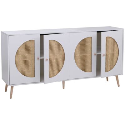 DÉCOSHOP26 Credenza Dal Design Contemporaneo Con 4 Ante E 4 Scomparti 80x160x40 Cm Realizzata In Mdf Rivestito In Melaminico Bianco E Polyrattan 040008840 DÉCOSHOP26 Credenza Dal Design Contemporaneo Con 4 Ante E 4 Scomparti 80x160x40 Cm Realizzata In Mdf Rivestito In Melaminico Bianco E Polyrattan 040008840