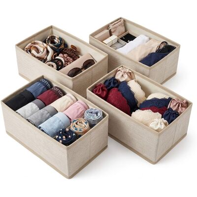 COSE DA CASA Set 4 Scatole Organizer In Tessuto Beige Organizzatore Cassetti Per Intimo Calze E Accessori Dimensioni 28x14x11 Cm Contenitori Rettangolari Salvaspazio Per Armadio COSE DA CASA Set 4 Scatole Organizer In Tessuto Beige Organizzatore Cassetti Per Intimo Calze E Accessori Dimensioni 28x14x11 Cm Contenitori Rettangolari Salvaspazio Per Armadio