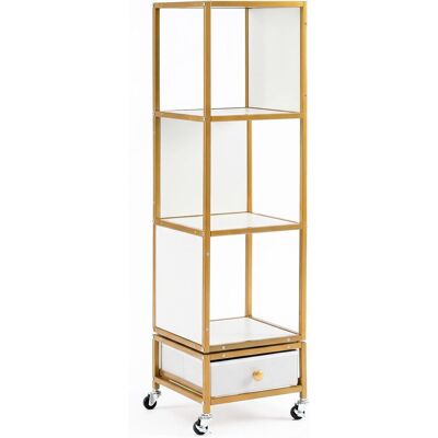 COSTWAY Libreria Girevole A 4 Ripiani,cassetto In Tessuto Rimovibile E Ruote,30x30x111 Cm,bianco COSTWAY Libreria Girevole A 4 Ripiani,cassetto In Tessuto Rimovibile E Ruote,30x30x111 Cm,bianco